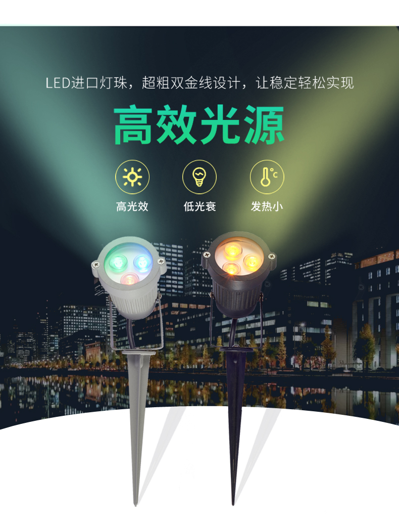 大功率led插地?zé)?地插燈 戶外防水花園草坪 射燈 照樹(shù)燈3W(圖4)