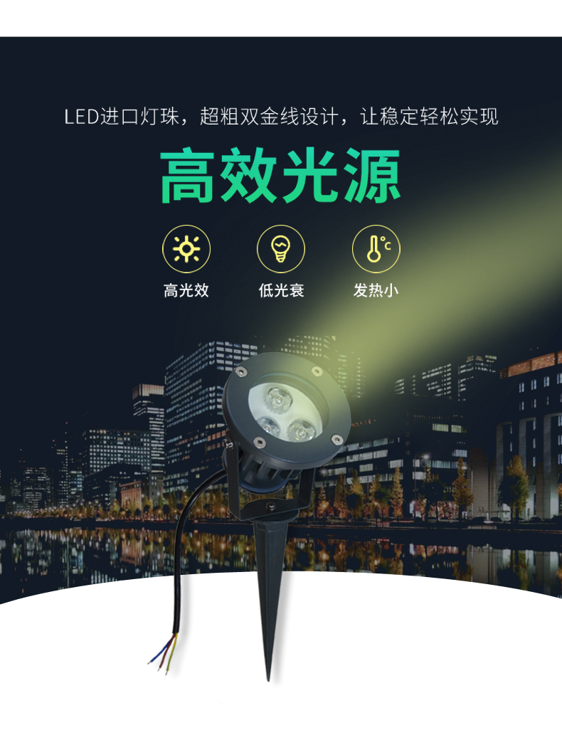 防水led地插燈 插地燈 草坪綠化投光燈 大功率 投射燈 花園燈3w(圖4)