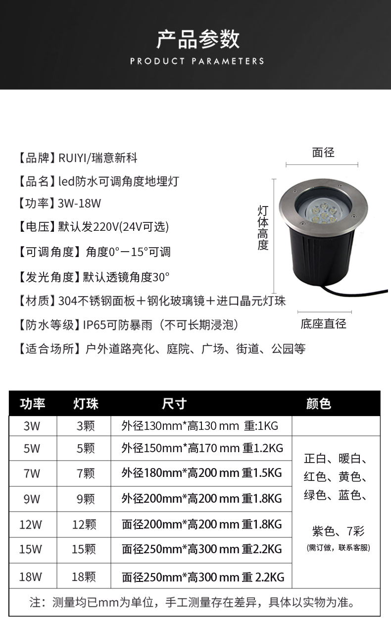 可調(diào)角度防水led地埋燈 照樹燈照招牌燈3W5W7W9W12W15W18W30W36W(圖8)